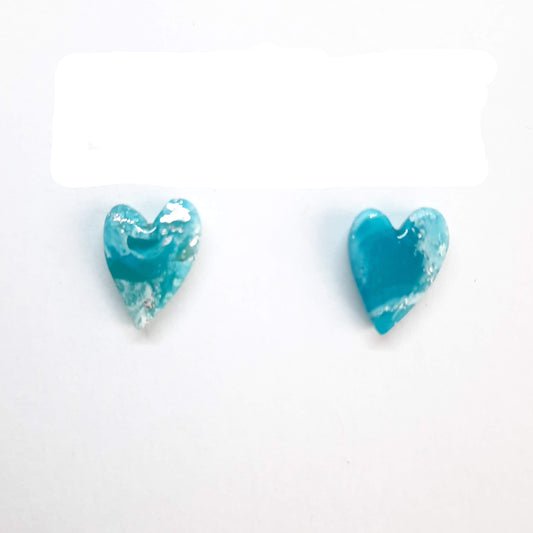 Pendientes Botón Corazón Pleno Aguamarina