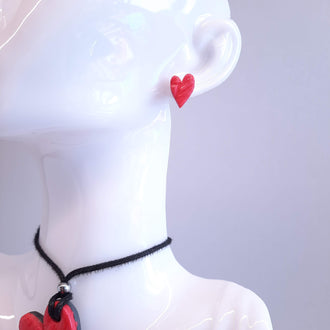 Pendientes Botón Corazón Pleno Rojos