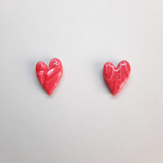 Pendientes Botón Corazón Pleno Rojos