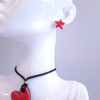 Pendientes Botón Estrella Rojos