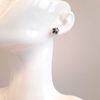 Pendientes Botón Flor Negro Blanco