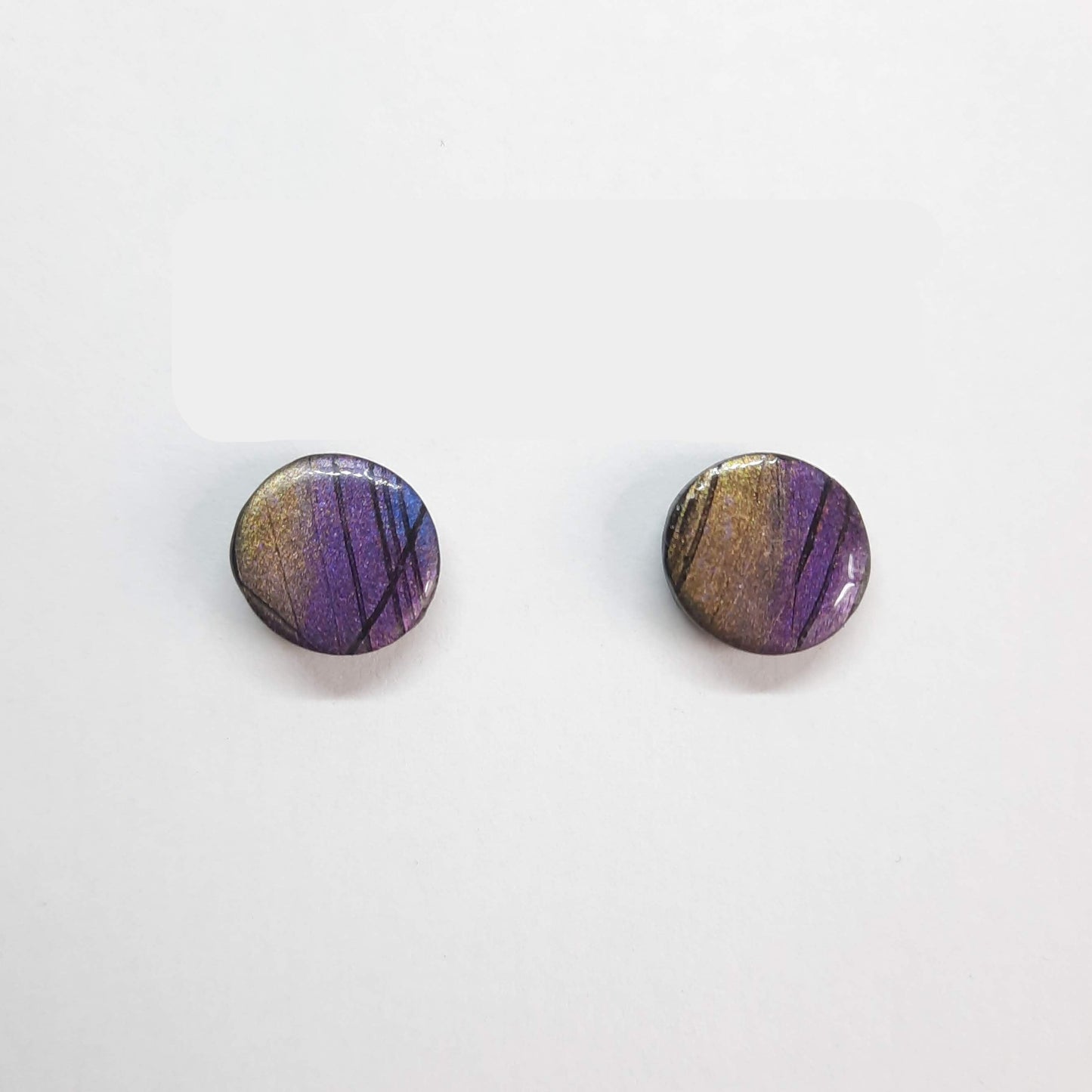 Pendientes Botón Redondo Mediano Labradorita Violeta