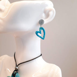Pendientes Corazón Hueco Aguamarina con Base Acero
