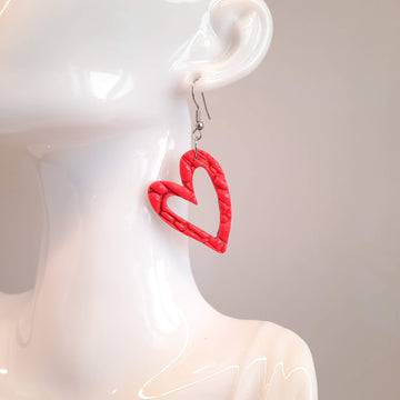 Pendientes Corazón Hueco Grandes Rosa Neon con Ganchos Plateados