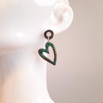 Pendientes Corazón Hueco Labradorita Azul con Base Acero