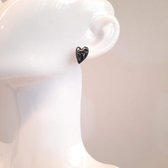 Pendientes Botón Corazón Pleno Negro Mármol