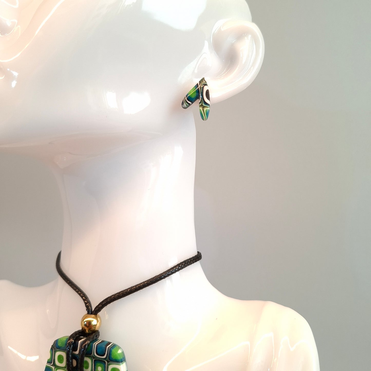 Pendientes Botón Fantasía Mosaico Verde