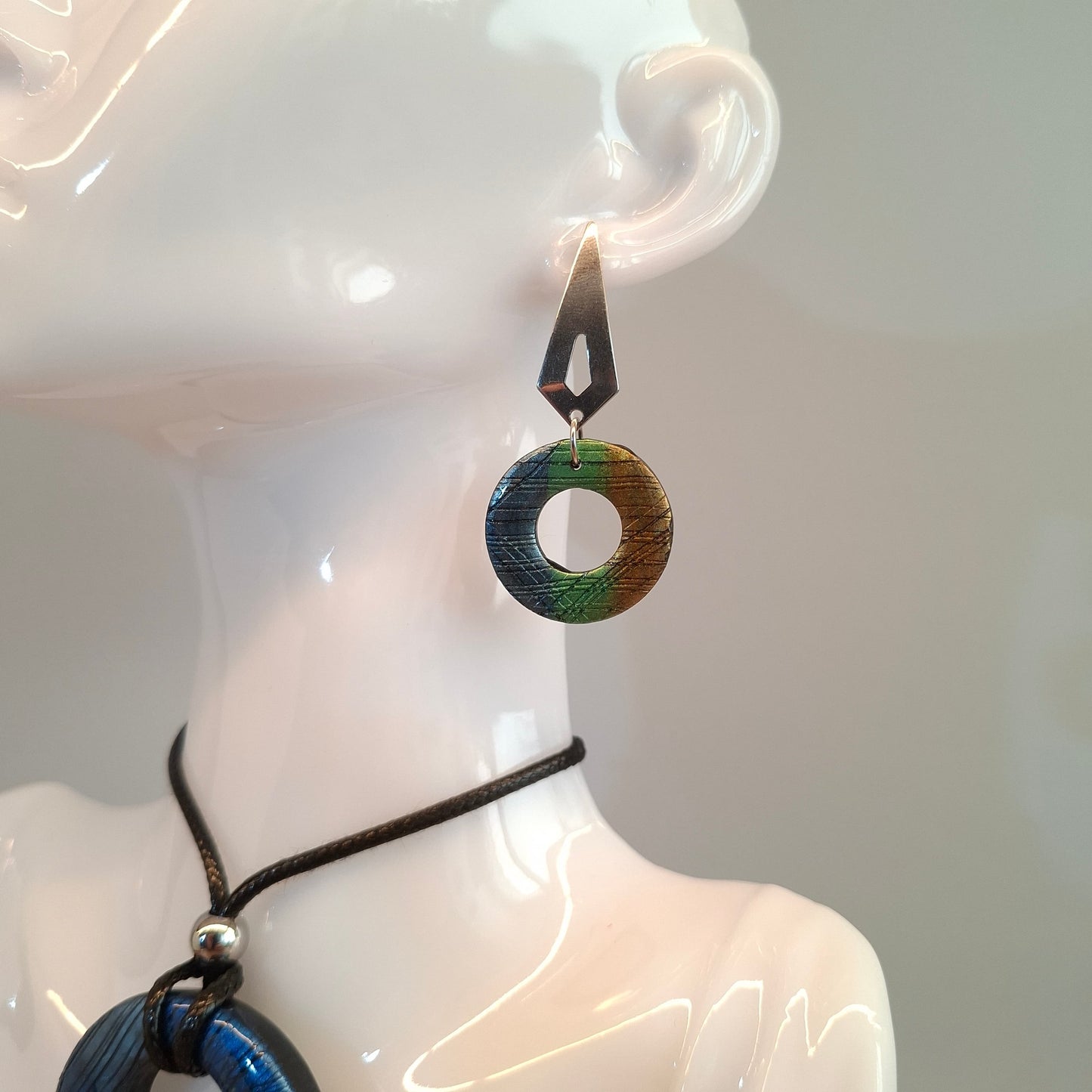 Pendientes Donut Labradorita Azul con Base Plateada