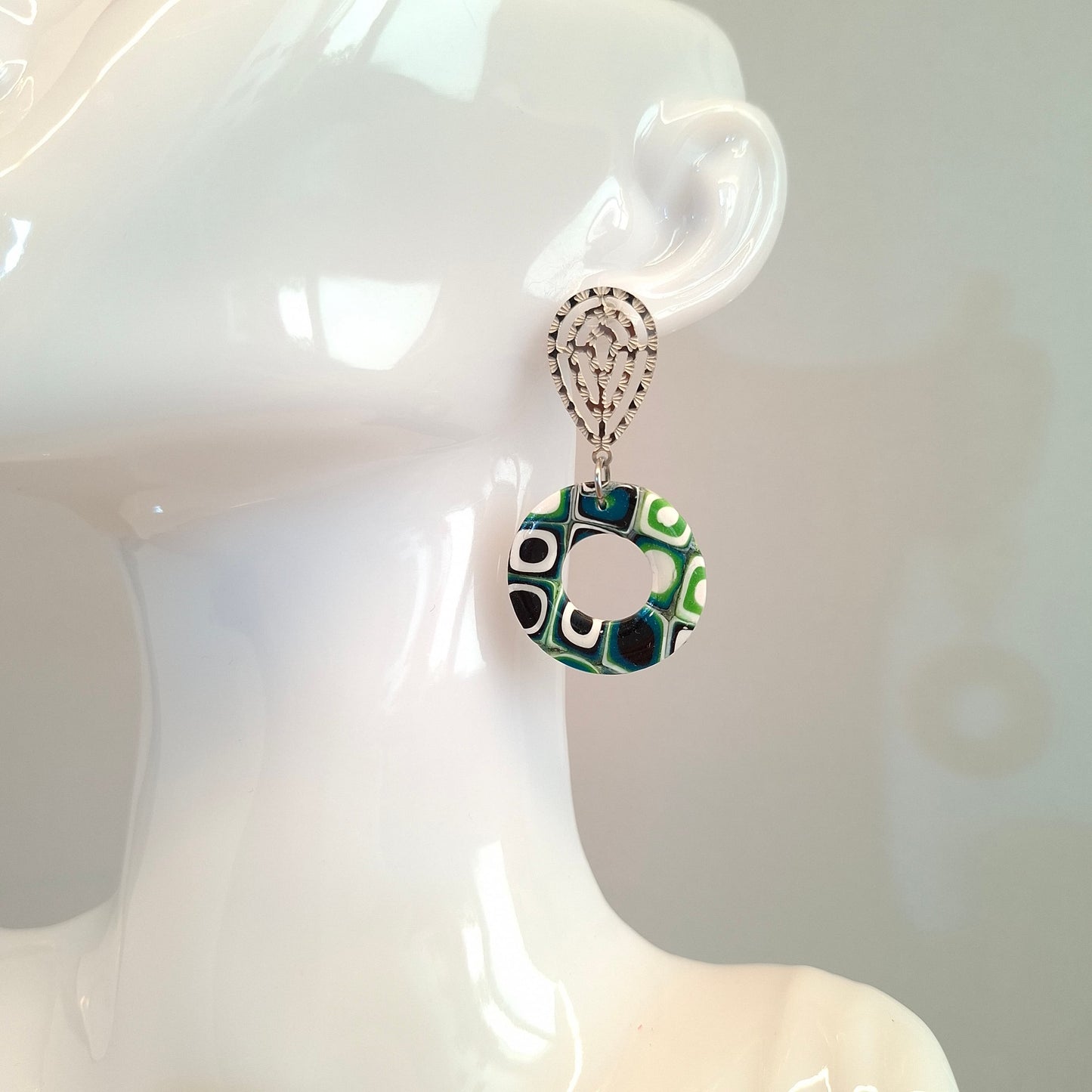 Pendientes Donut Mosaico Verde