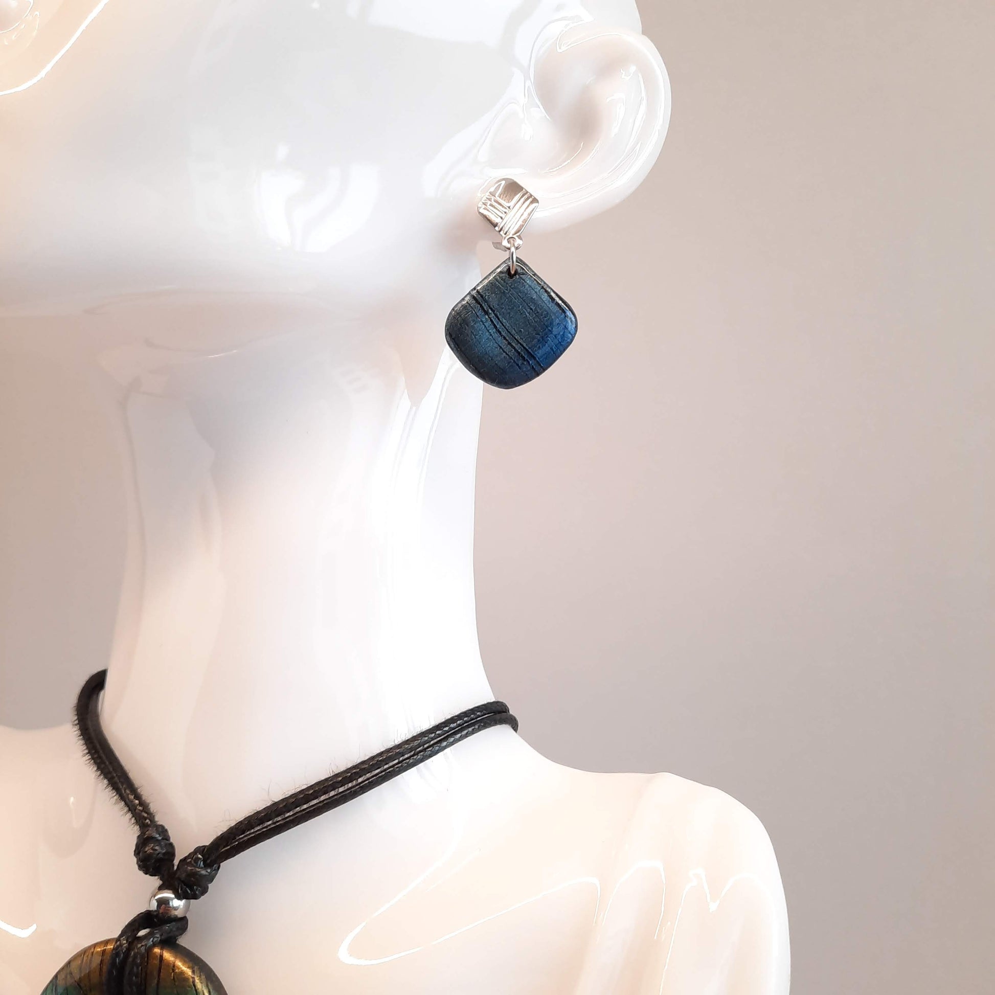 Pendientes Elena Labradorita Azul con Base Acero