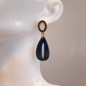 Pendientes España Labradorita Azul con Base Dorada Y Strass
