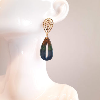 Pendientes España Labradorita Azul con Base Dorada