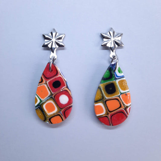 Pendientes Gota Mediano Arcoíris con Base Acero