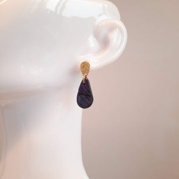 Pendientes Gota Pequeños Labradorita Violeta con Base Dorada