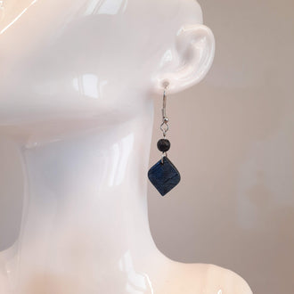 Pendientes India Labradorita Azul con Gancho Plateado