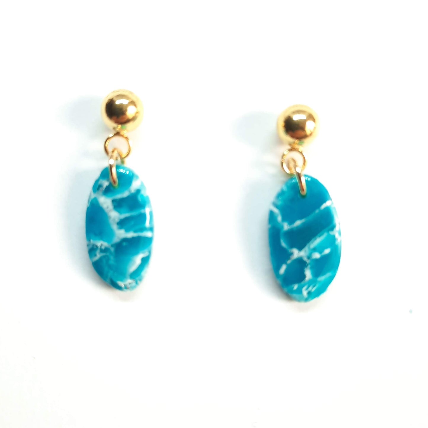 Pendientes Iris Aguamarina con Base Dorada