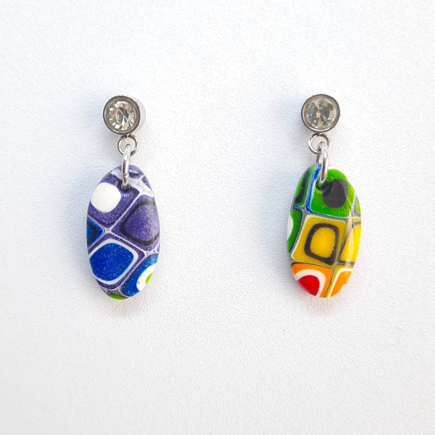 Pendientes Iris Arcoíris con Base Plateada Y Strass
