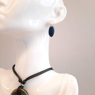 Pendientes Iris Labradorita Azul con Base Acero