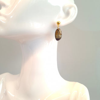 Pendientes Iris Labradorita Violeta Con Base Dorada