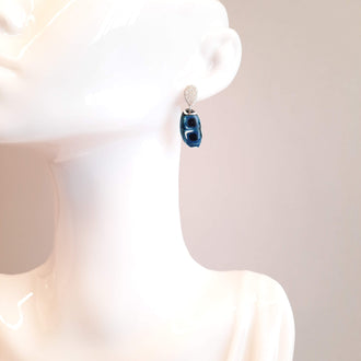 Pendientes Iris Pasión Azul con Base Plateada