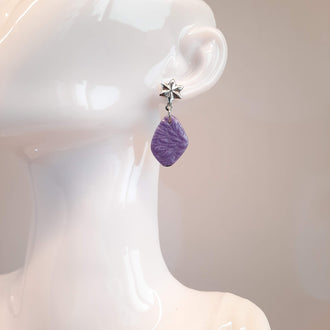 Pendientes Isabel Lila con Base Plateada