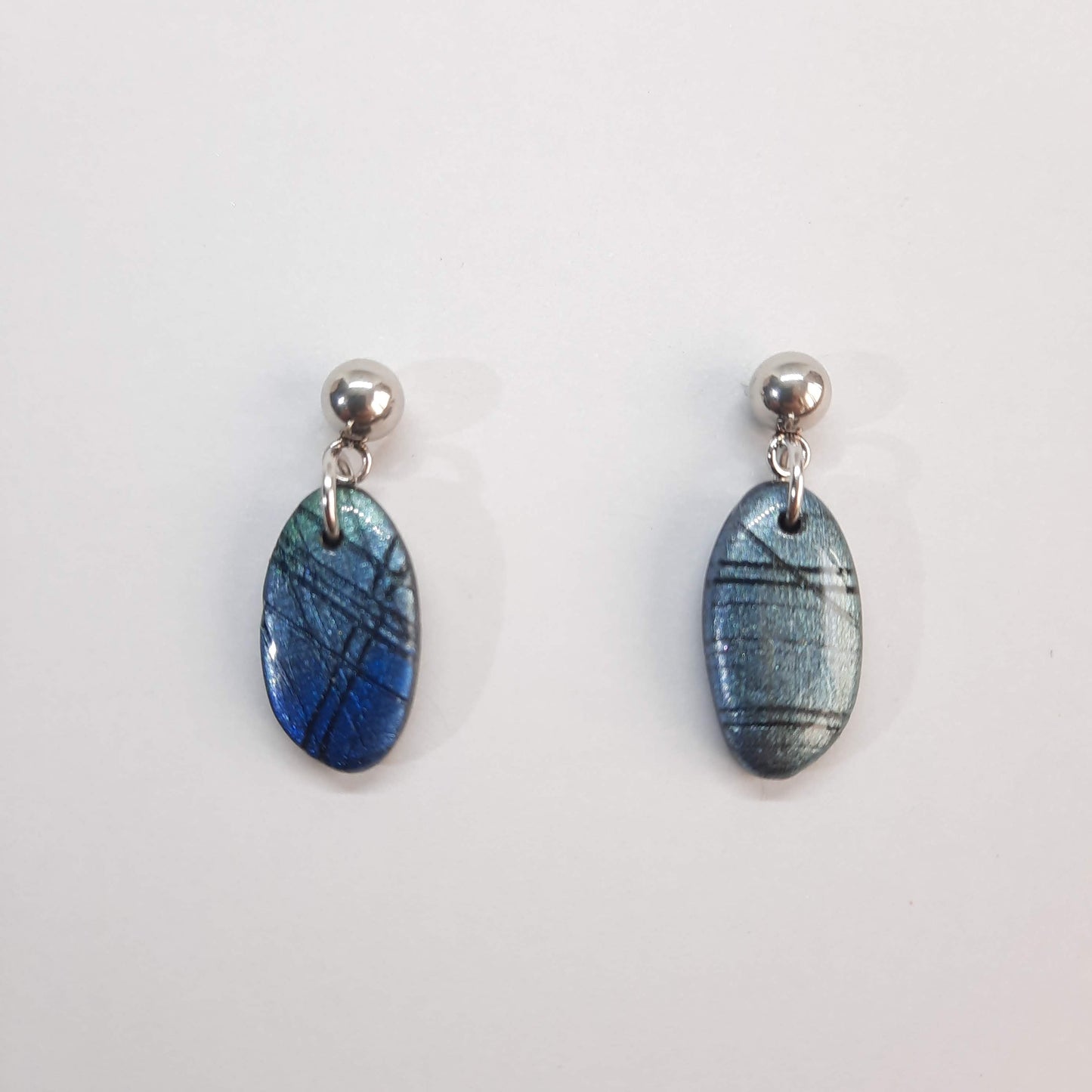 Pendientes Iris Labradorita Azul con Base Acero