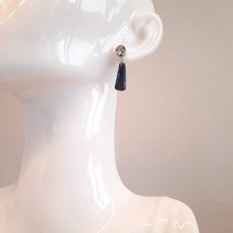 Pendientes Trapecio Labradorita Violeta con Base Acero y Strass