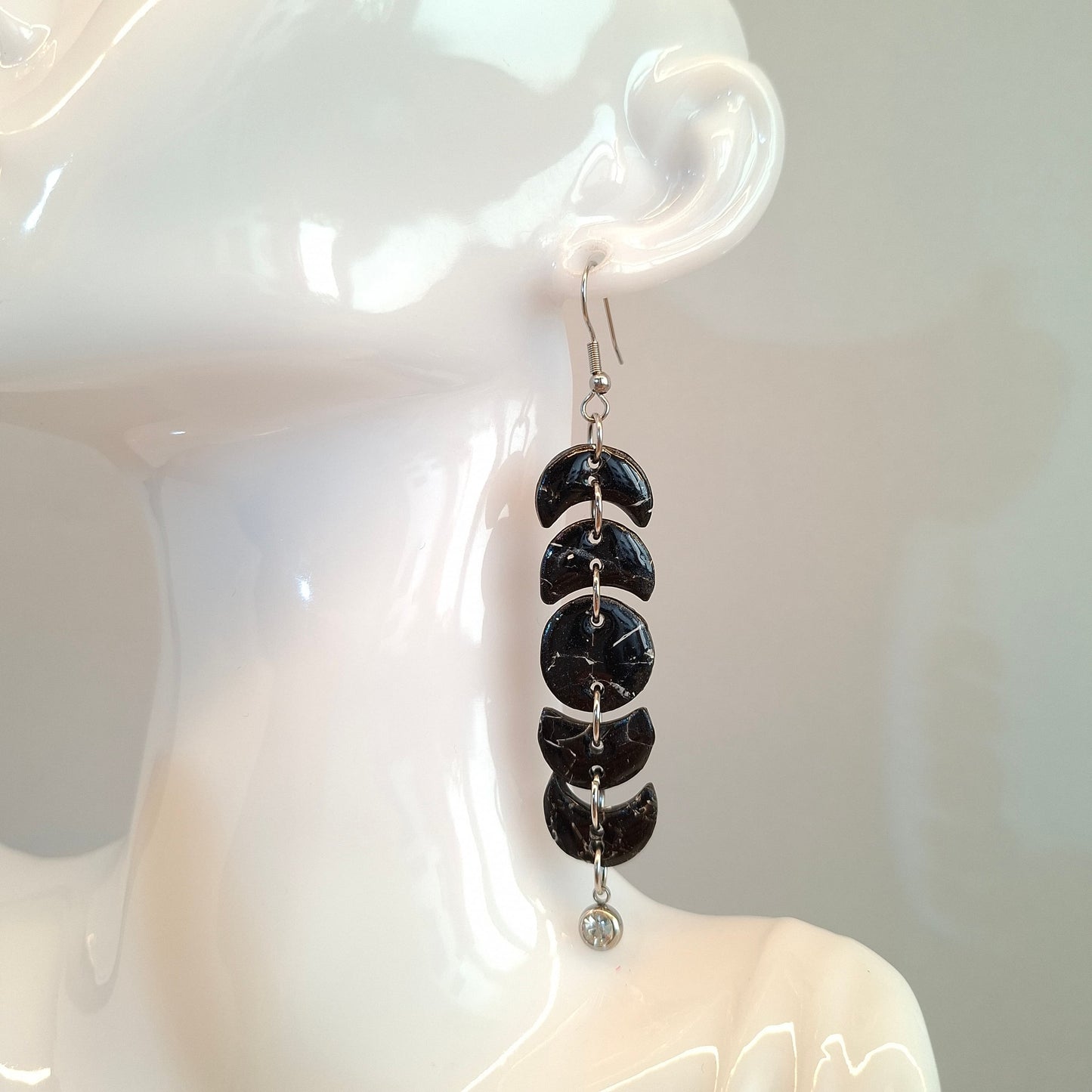 Pendientes Luna Negro Mármol