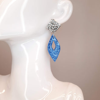 Pendientes Madrid Azul con Base Plateada