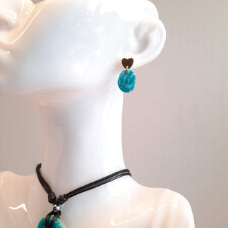 Pendientes Mimosa Aguamarina con Base Dorada