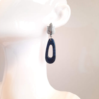 Pendientes Modernos Medianos Labradorita Azul con Base Plateada