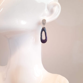 Pendientes Modernos Pequeños Labradorita Violeta Con Base Plateada