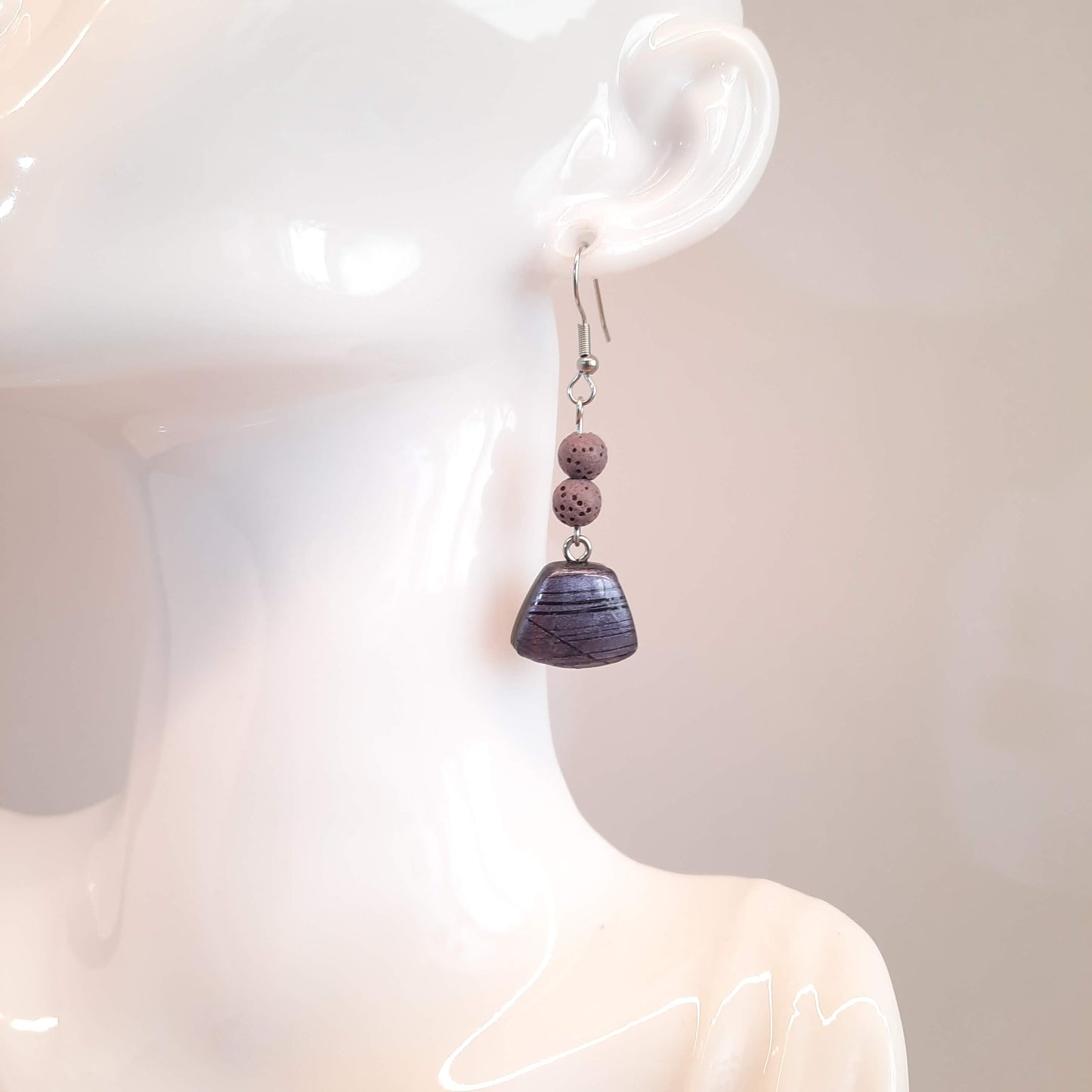 Pendientes Osaka Labradorita Violeta Con Bolitas De Lava