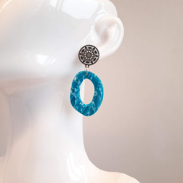 Pendientes Ovalados Aguamarina con Base Acero