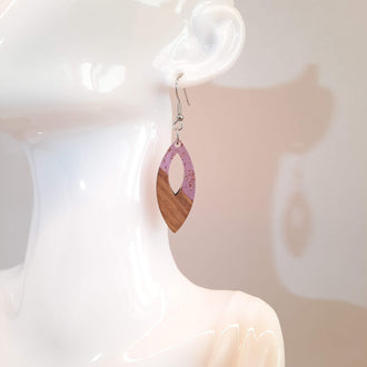 Pendientes Ovalados Morados Madera y Resina