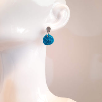 Pendientes Palma Aguamarina Con Base Plateada