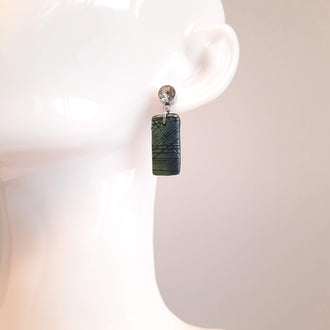 Pendientes Rectangular Labradorita Azul con Base Acero y Strass