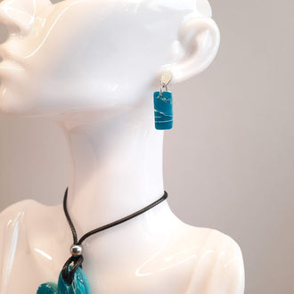 Pendientes Rectángulo Aguamarina con Base Acero