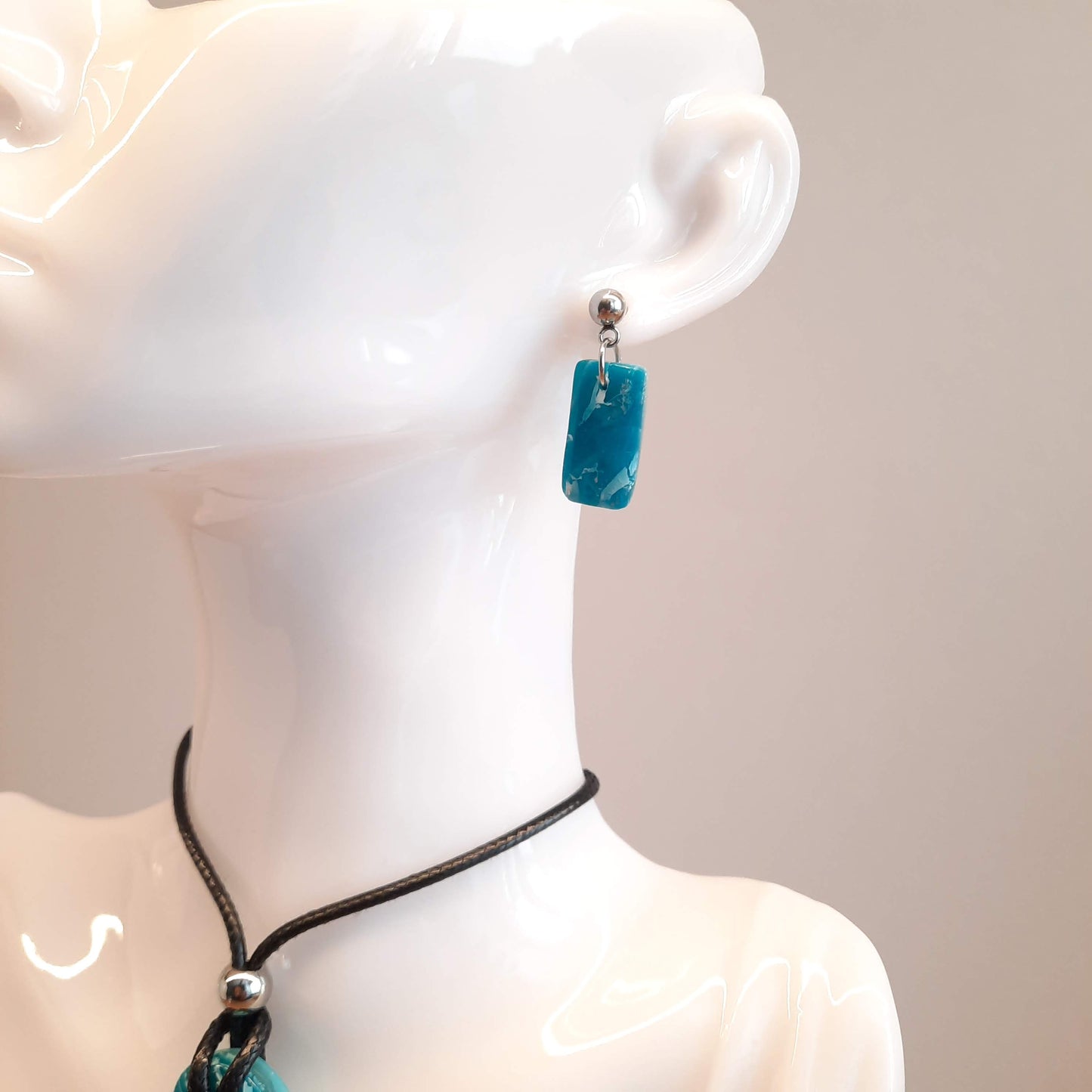 Pendientes Rectángulo Aguamarina con Base Acero