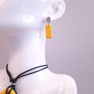 Pendientes Rectángulo Amarillos con Base Acero