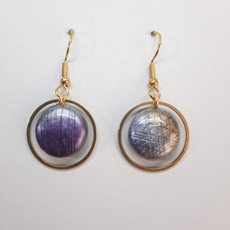 Pendientes Redondos Con Ganchos Labradorita Violeta