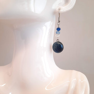 Pendientes Redondos Labradorita Azul con Ganchos Plateados