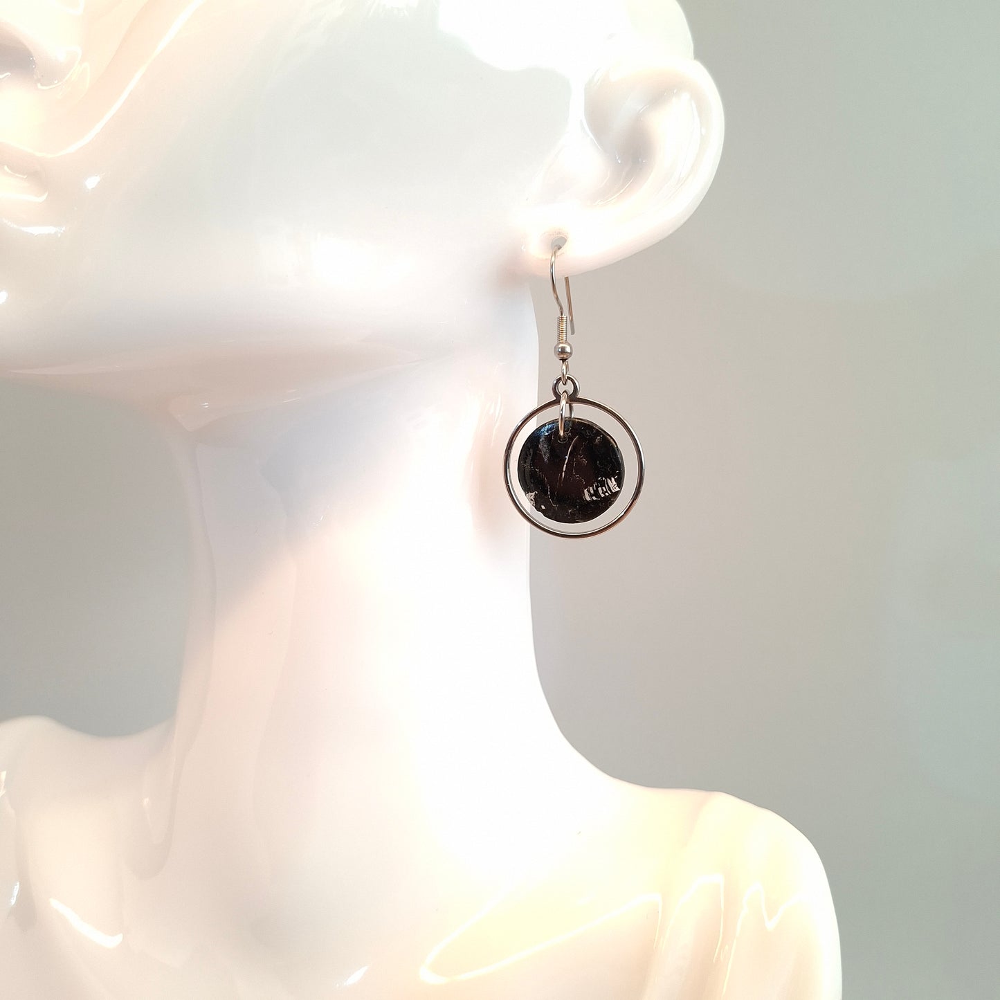 Pendientes Redondos Negro Mármol