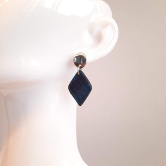 Pendientes Rombo Mediano Labradorita Azul con Base Acero