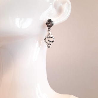 Pendientes Rombo Pequeño Blanco Mármol con Base Plateada