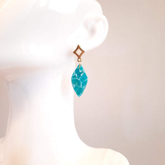 Pendientes Sevilla Aguamarina Con Base Dorada