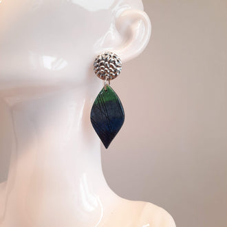 Pendientes Sevilla Grande Labradorita Azul con Base Plateada