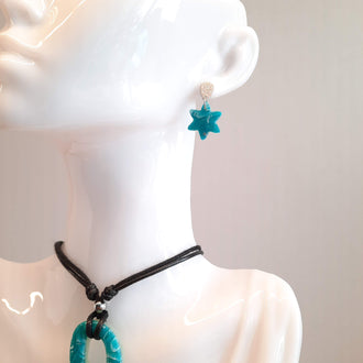 Pendientes Sol Aguamarina con Base Acero