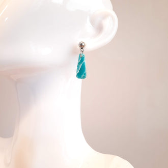 Pendientes Trapecio Aguamarina con Base Acero