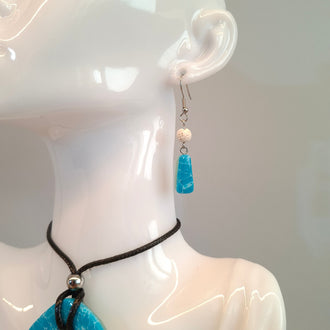 Pendientes Trapecio Aguamarina con Lava Volcánica